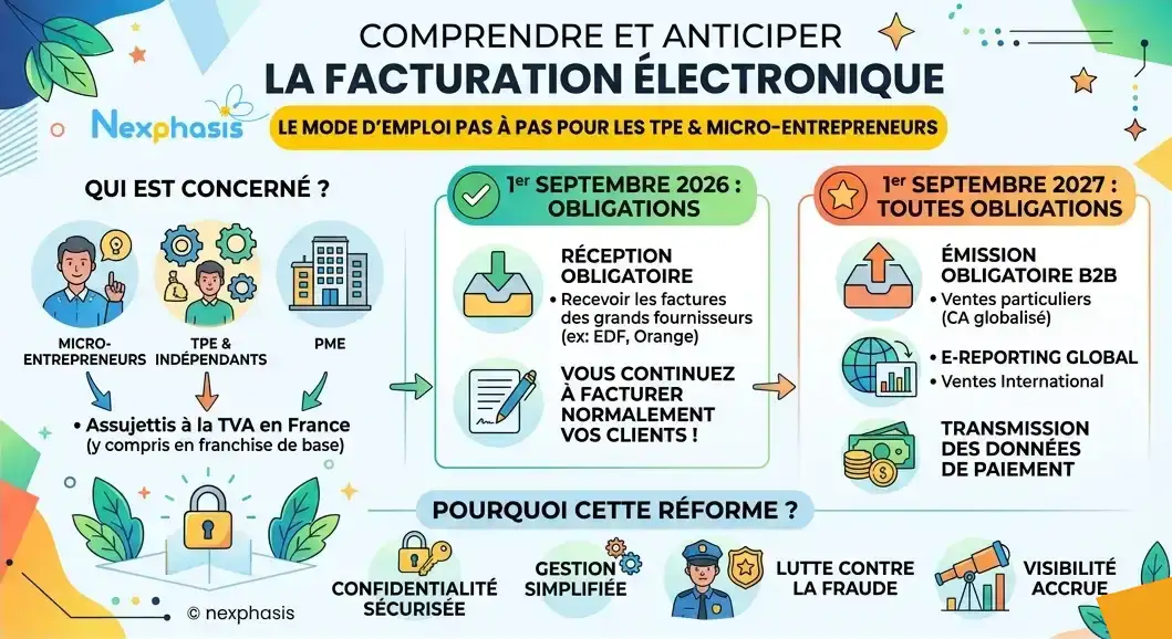Infographie sur la réforme de la facturation électronique pour les TPE, PME et micro entreprise